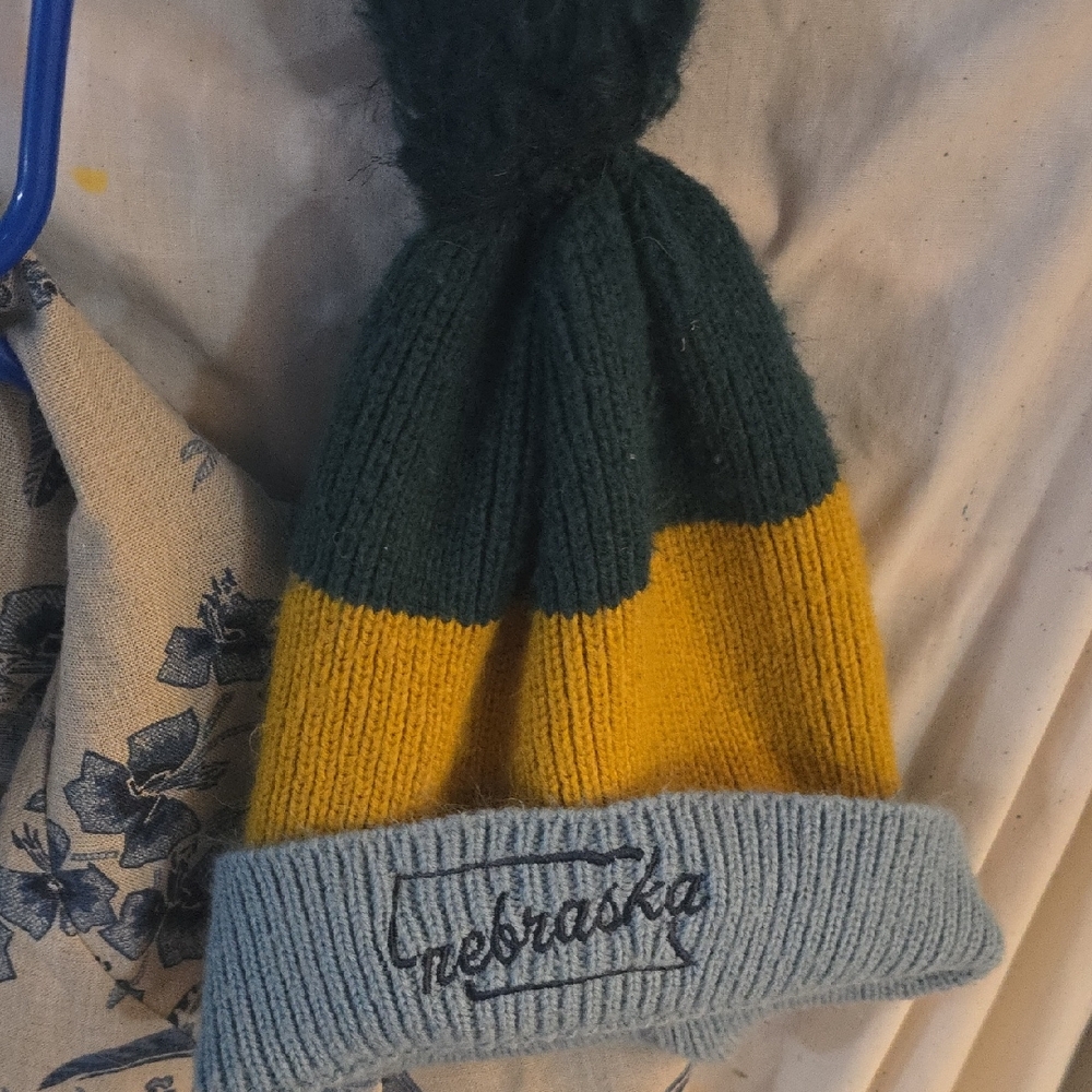 Kids' Cozy Knit Beanie - Green, Yellow, and Gray